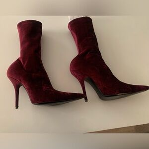 Balenciaga Deep Red Velvet Knife Boots